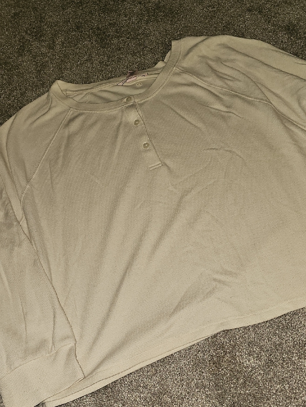 Relaxed Waffle Henley Long Sleeve Top in Light Beige - Women